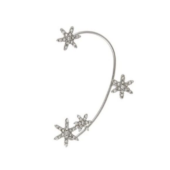 SILVER DIAMOND STAR EAR CRAWLER CUFF JACKET - Picture 1 of 3